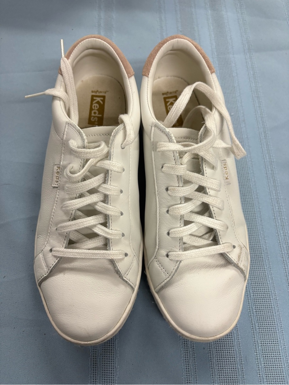 Keds White Leather Sneakers with Pink Heel Tab